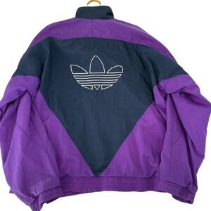 VINTAGE Adidas Track Jacket Purple Navy Blue Retro 90s Trefoil Large D8 F192